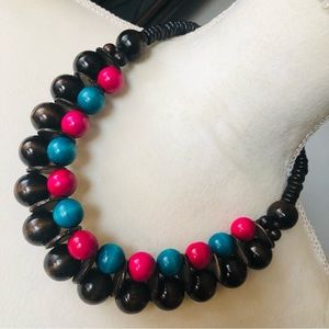 Bold chunky multi tone painted wood bead necklace
